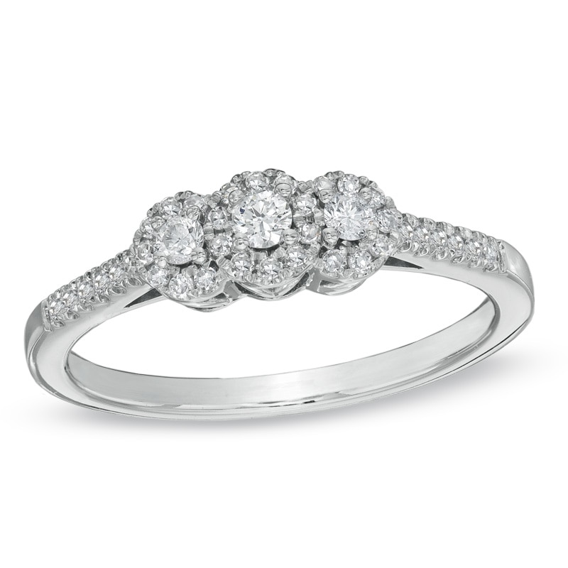 Main Image 1 of 1/4 CT. T.W. Diamond Three Stone Ring in 14K White Gold
