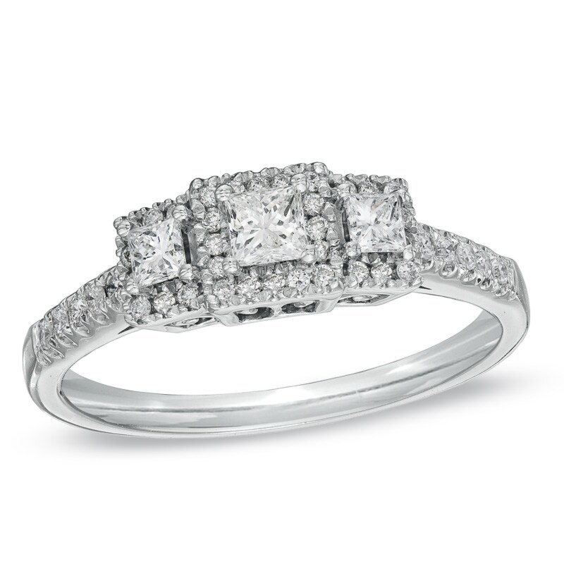Main Image 1 of 1/4 CT. T.W. Princess-Cut Diamond Three Stone Ring in 14K White Gold