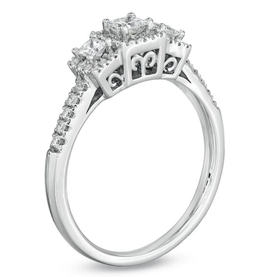 1/4 CT. T.w. Princess-Cut Diamond Three Stone Ring in 14K White Gold