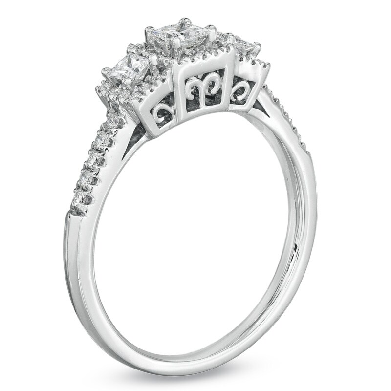 Main Image 2 of 1/4 CT. T.W. Princess-Cut Diamond Three Stone Ring in 14K White Gold
