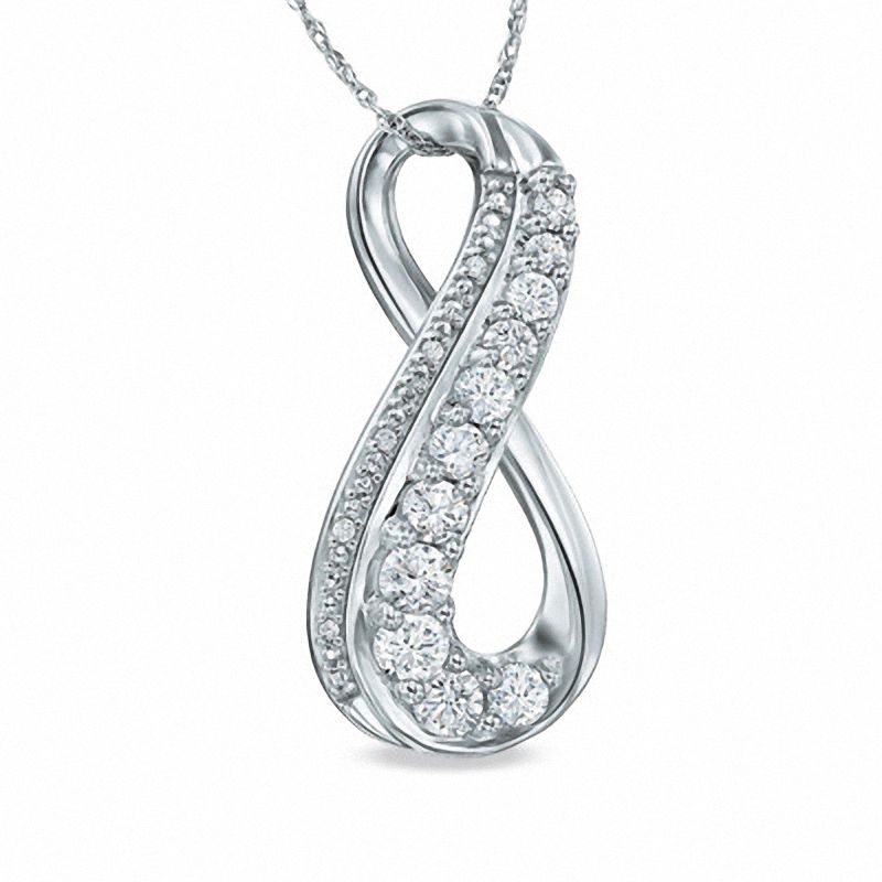 Main Image 1 of Lab-Created White Sapphire and Diamond Accent Infinity Pendant in Sterling Silver