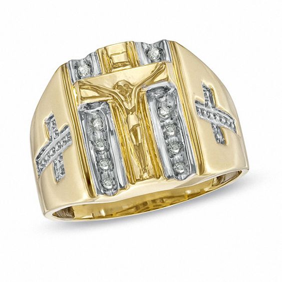 Men's 1/10 CT. T.w. Diamond Crucifix Ring in 10K Gold
