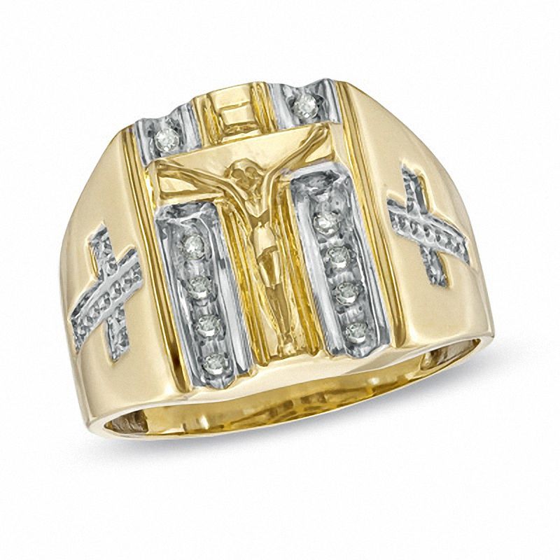 Men's 1/10 CT. T.W. Diamond Crucifix Ring in 10K Gold