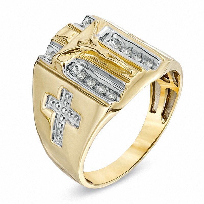 Men's 1/10 CT. T.W. Diamond Crucifix Ring in 10K Gold