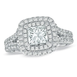 Vera Wang Love Collection 2-1/5 CT. T.W. Princess-Cut Diamond Frame Split Shank Engagement Ring in 14K White Gold