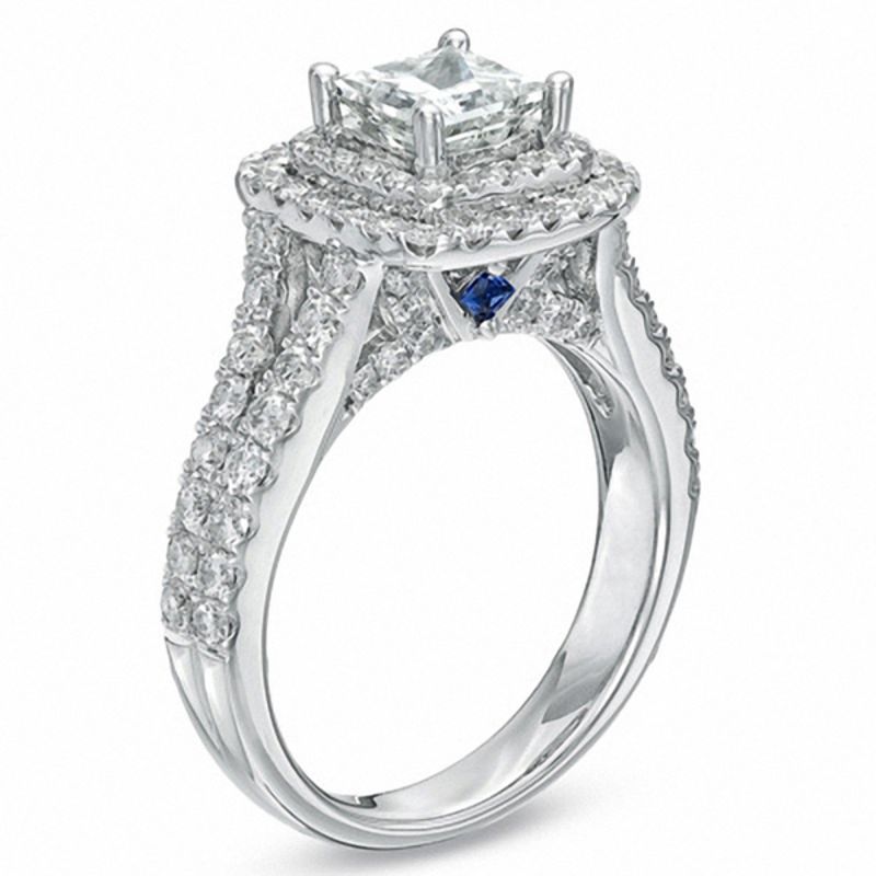 Vera Wang Love Collection 2-1/5 CT. T.W. Princess-Cut Diamond Frame Split Shank Engagement Ring in 14K White Gold