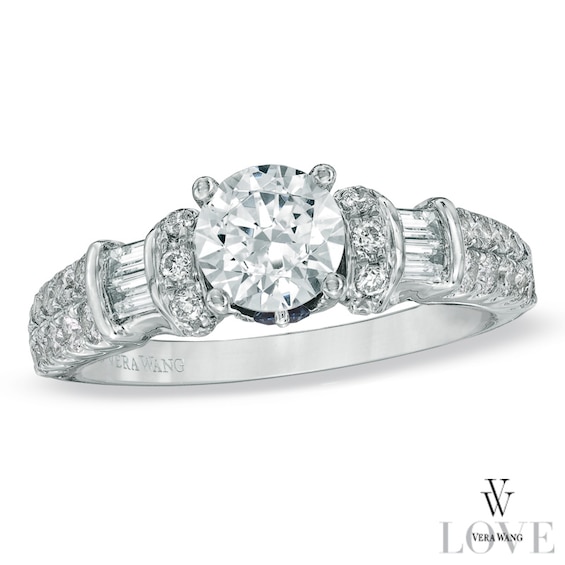 Vera Wang Love Collection 1-1/2 CT. T.w. Round and Baguette Diamond Engagement Ring in 14K White Gold