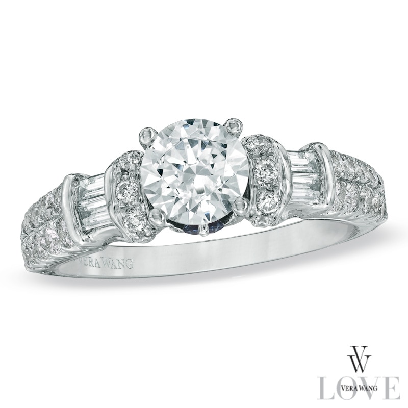 Main Image 1 of Vera Wang Love Collection 1-1/2 CT. T.W. Round and Baguette Diamond Engagement Ring in 14K White Gold