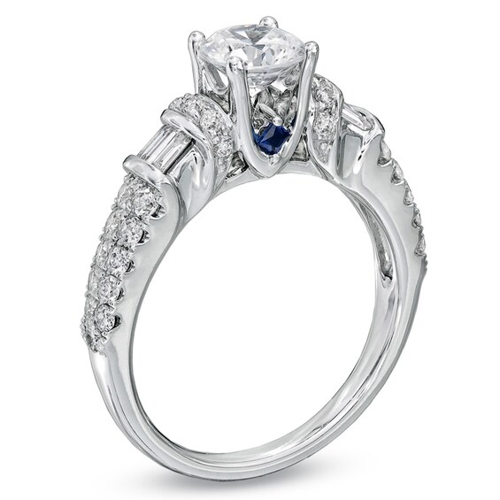 Vera Wang Love Collection 1-1/2 CT. T.w. Round and Baguette Diamond Engagement Ring in 14K White Gold