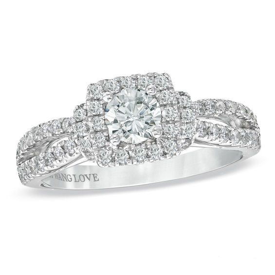Vera Wang Love Collection 1 CT. T.w. Diamond Frame Split Shank Engagement Ring in 14K White Gold