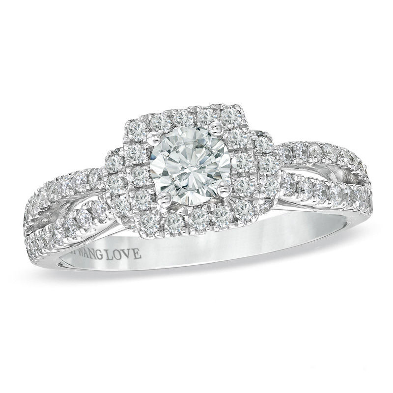 Main Image 1 of Vera Wang Love Collection 1 CT. T.W. Diamond Frame Split Shank Engagement Ring in 14K White Gold