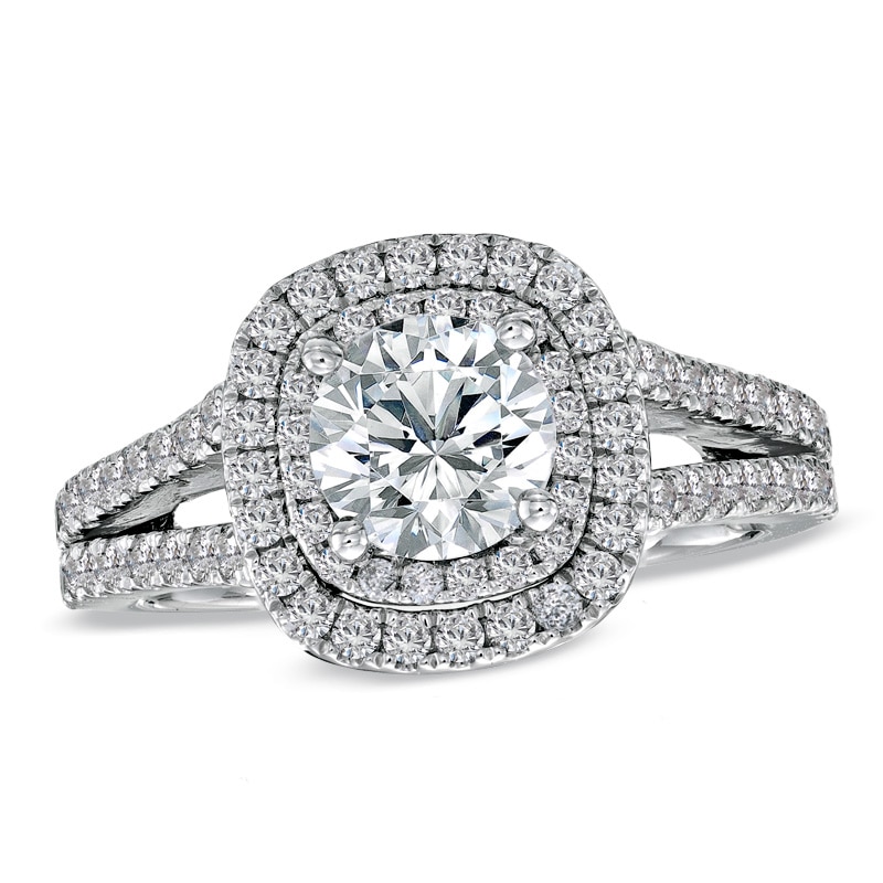 Main Image 1 of Vera Wang Love Collection 2 CT. T.W. Diamond Frame Split Shank Engagement Ring in 14K White Gold