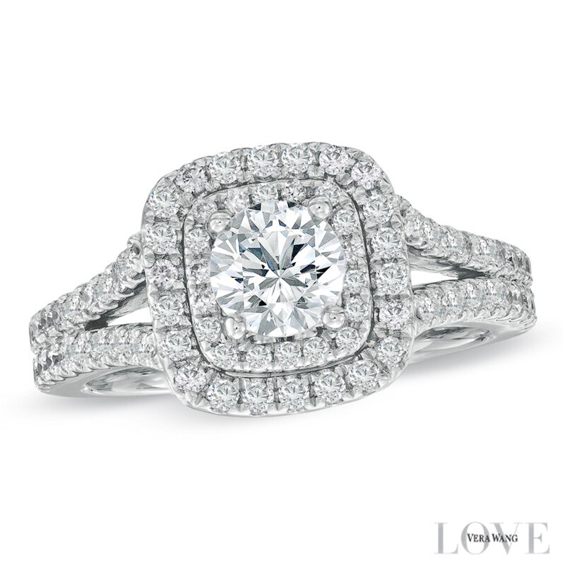 Vera Wang Love Collection 1-1/2 CT. T.W. Diamond Frame Split Shank Engagement Ring in 14K White Gold