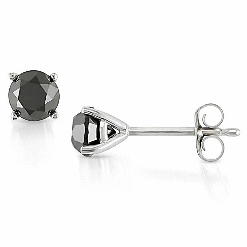 1 CT. T.W. Black Diamond Solitaire Stud Earrings in 10K White Gold