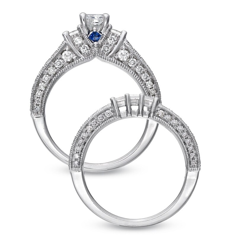 Main Image 2 of Vera Wang Love Collection 2 CT. T.W. Princess-Cut Diamond Three Stone Bridal Set in 14K White Gold