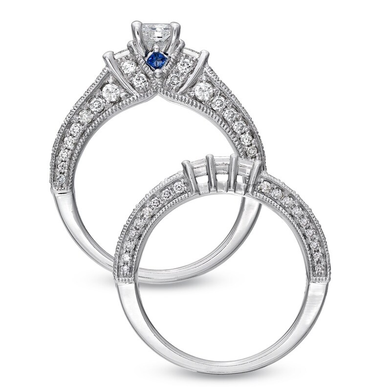 Vera Wang Love Collection 2 CT. T.W. Princess-Cut Diamond Three Stone Bridal Set in 14K White Gold