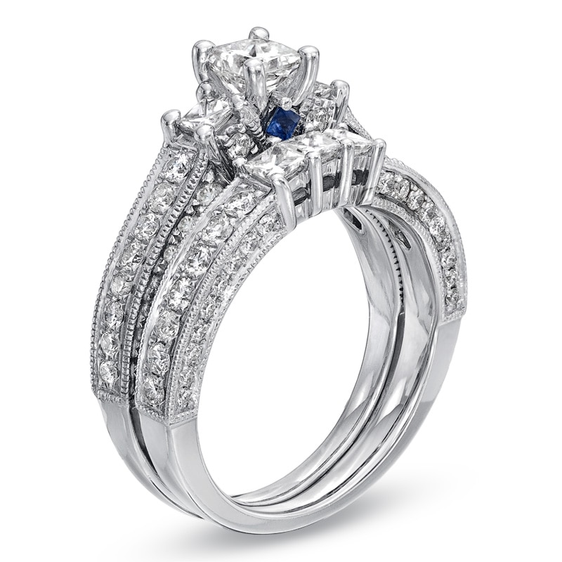 Main Image 3 of Vera Wang Love Collection 2 CT. T.W. Princess-Cut Diamond Three Stone Bridal Set in 14K White Gold