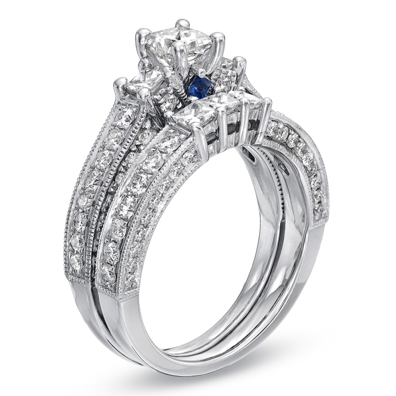 Vera Wang Love Collection 2 CT. T.W. Princess-Cut Diamond Three Stone Bridal Set in 14K White Gold