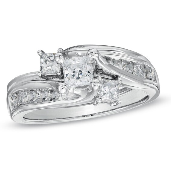 1 CT. T.w. Princess-Cut Diamond Three Stone Bridal Set in 14K White Gold