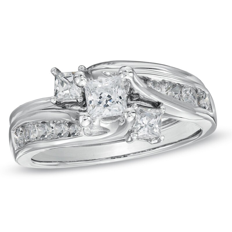 Main Image 1 of 1 CT. T.W. Princess-Cut Diamond Three Stone Bridal Set in 14K White Gold