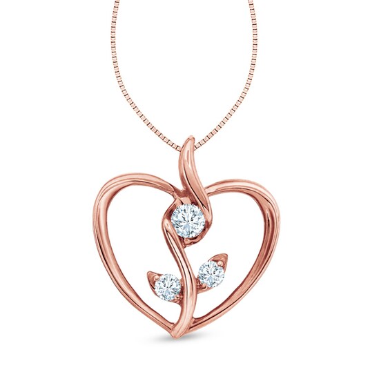 Sirena™ 1/8 CT. T.w. Diamond Three Stone Blooming Heart Pendant in 10K Rose Gold