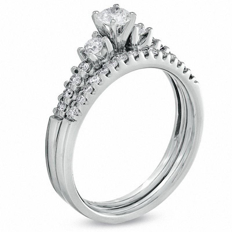 Main Image 2 of 5/8 CT. T.W. Diamond Three Stone Bridal Set in 14K White Gold