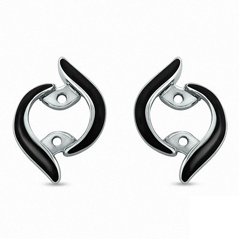 Main Image 1 of Sirena™ Black Eyes Earring Jackets in 14K White Gold with Black Enamel