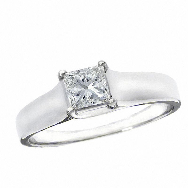 Main Image 1 of 1 CT. T.W. Certified Princess-Cut Diamond Solitaire Engagement Ring in 14K White Gold (J/I2)