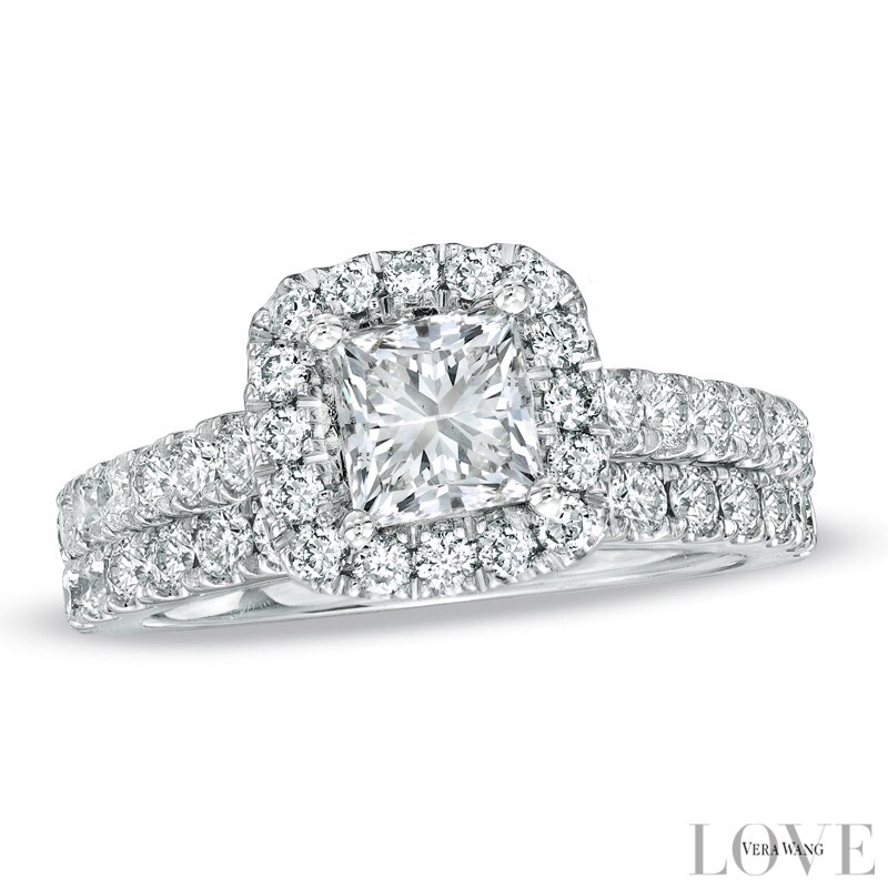 Main Image 1 of Vera Wang Love Collection 2 CT. T.W. Princess-Cut Diamond Frame Bridal Set in 14K White Gold