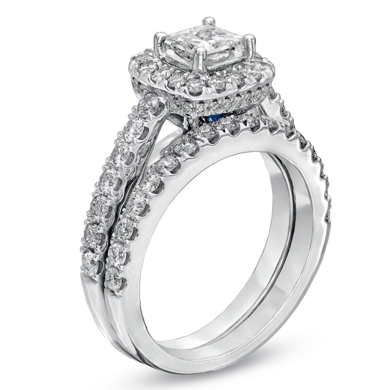 Main Image 3 of Vera Wang Love Collection 2 CT. T.W. Princess-Cut Diamond Frame Bridal Set in 14K White Gold