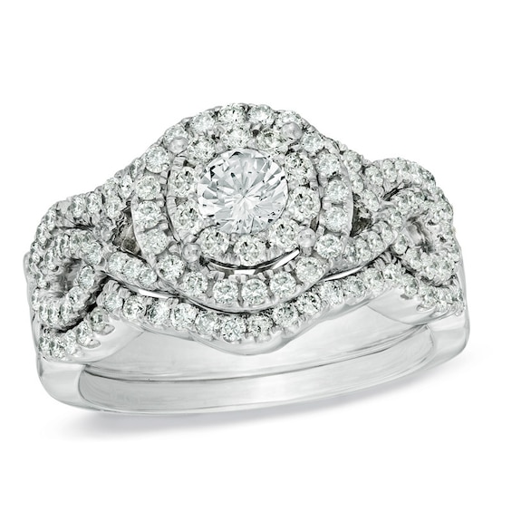 1-1/5 CT. T.w. Multi-Diamond Frame Bridal Set in 14K White Gold