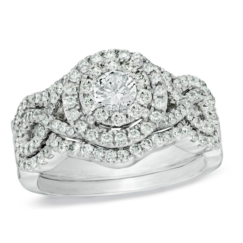 1-1/5 CT. T.W. Multi-Diamond Frame Bridal Set in 14K White Gold