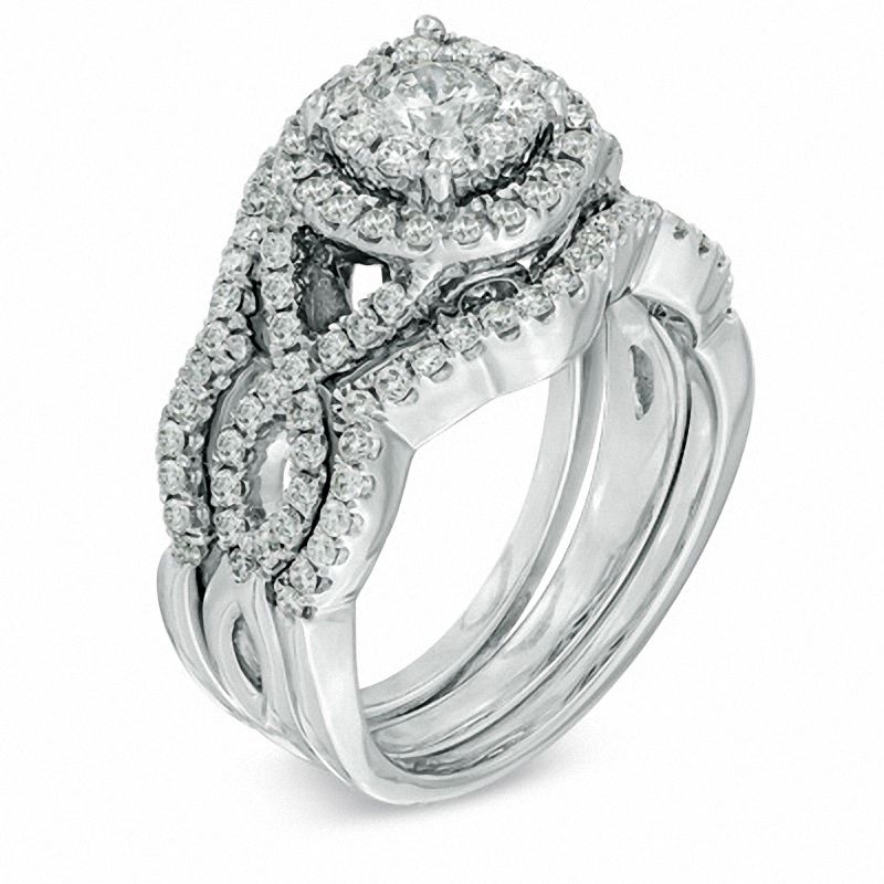 1-1/5 CT. T.W. Multi-Diamond Frame Bridal Set in 14K White Gold