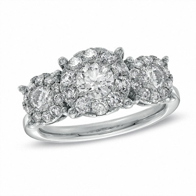 Main Image 1 of 1-1/2 CT. T.W. Diamond Three Stone Engagement Ring in 14K White Gold