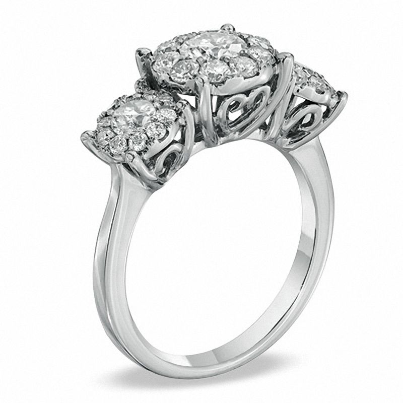 Main Image 2 of 1-1/2 CT. T.W. Diamond Three Stone Engagement Ring in 14K White Gold