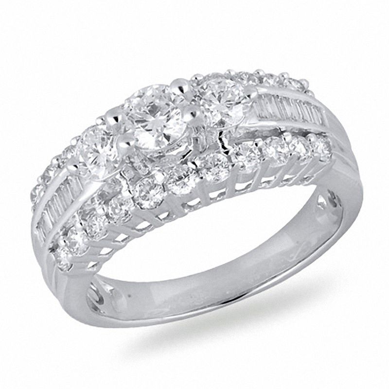 1-1/2 CT. T.W. Diamond Three Stone Engagement Ring in 14K White Gold