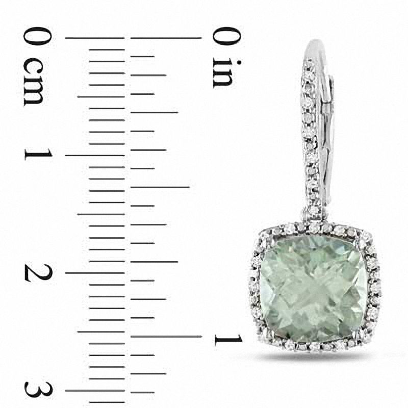 CushionCut Green Quartz and 1/5 CT. T.W. Diamond Frame Drop Earrings
