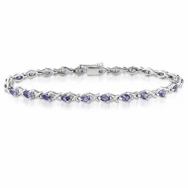 Pear-Shaped Tanzanite Line Bracelet in Sterling Silver