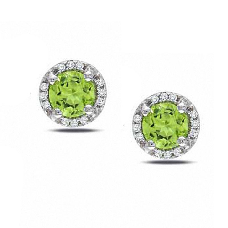 5.0mm Peridot and Diamond Accent Stud Earrings in Sterling Silver