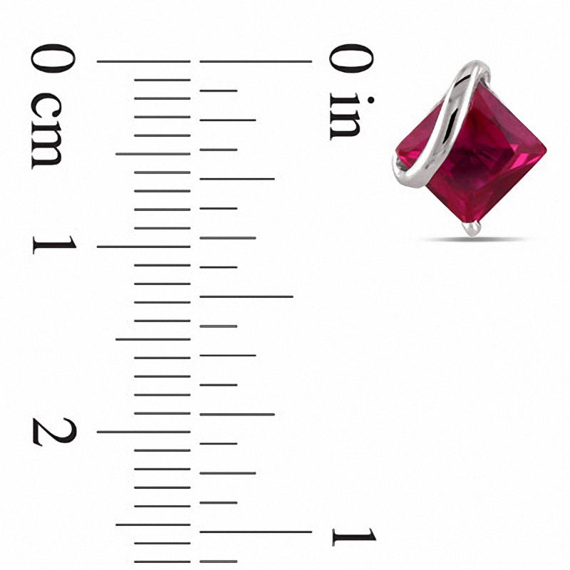 6.0mm Princess-Cut Lab-Created Ruby Swirl Stud Earrings in 10K White Gold