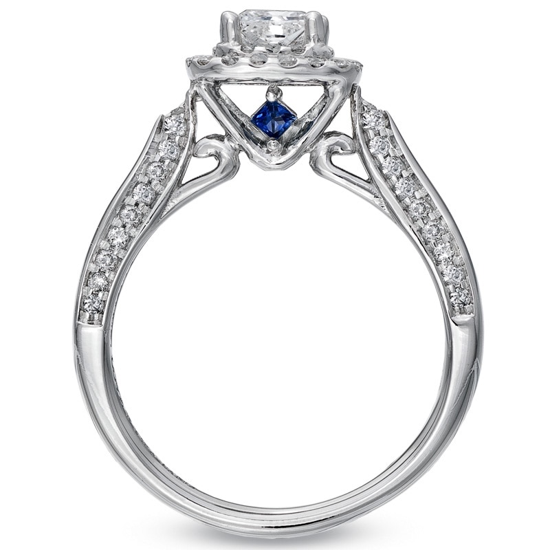 Vera Wang Love Collection 7/8 CT. T.W. Princess-Cut Diamond Double Frame Engagement Ring in 14K White Gold