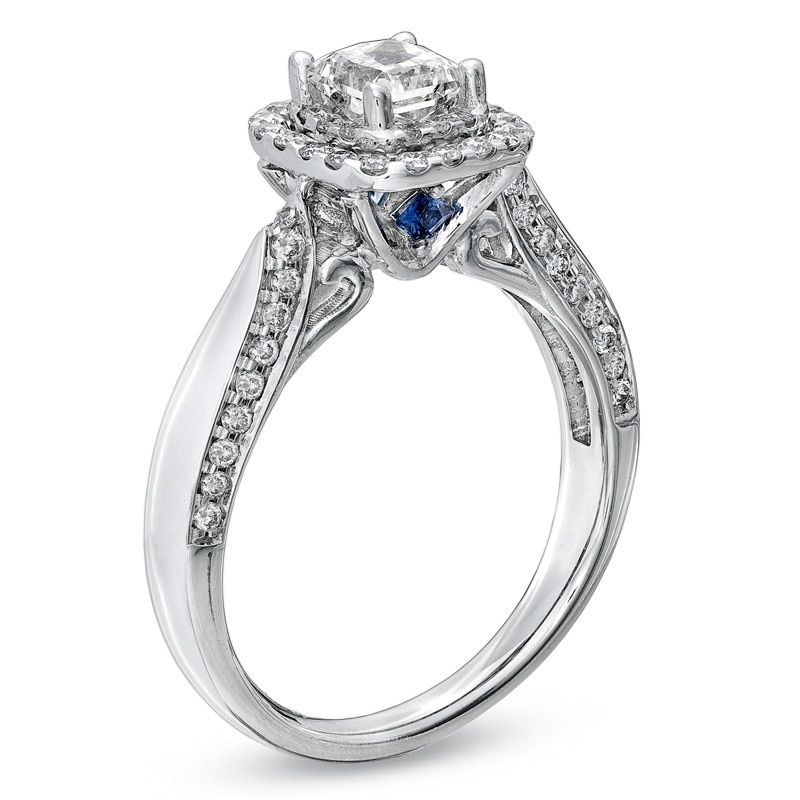 Vera Wang Love Collection 7/8 CT. T.W. Princess-Cut Diamond Double Frame Engagement Ring in 14K White Gold