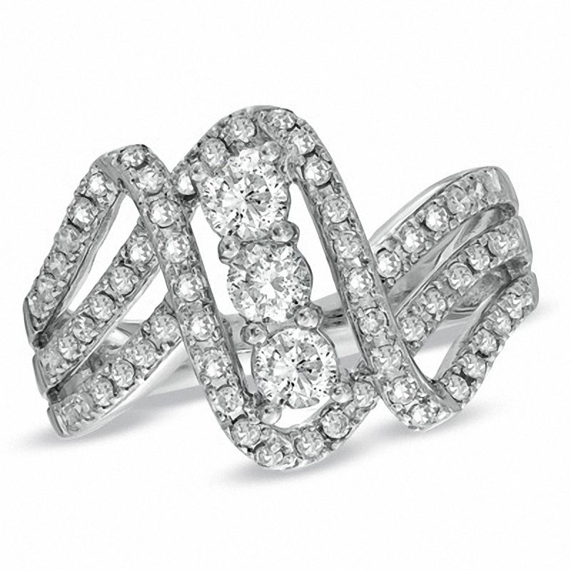 1 CT. T.W. Diamond Three Stone Wave Ring in 14K White Gold 1 CT. T.W. Diamond Three Stone Wave Ring in 14K White Gold