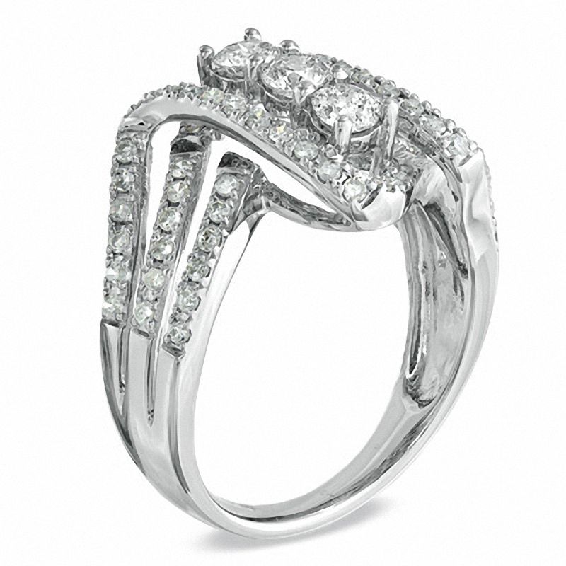 Main Image 2 of 1 CT. T.W. Diamond Three Stone Wave Ring in 14K White Gold
