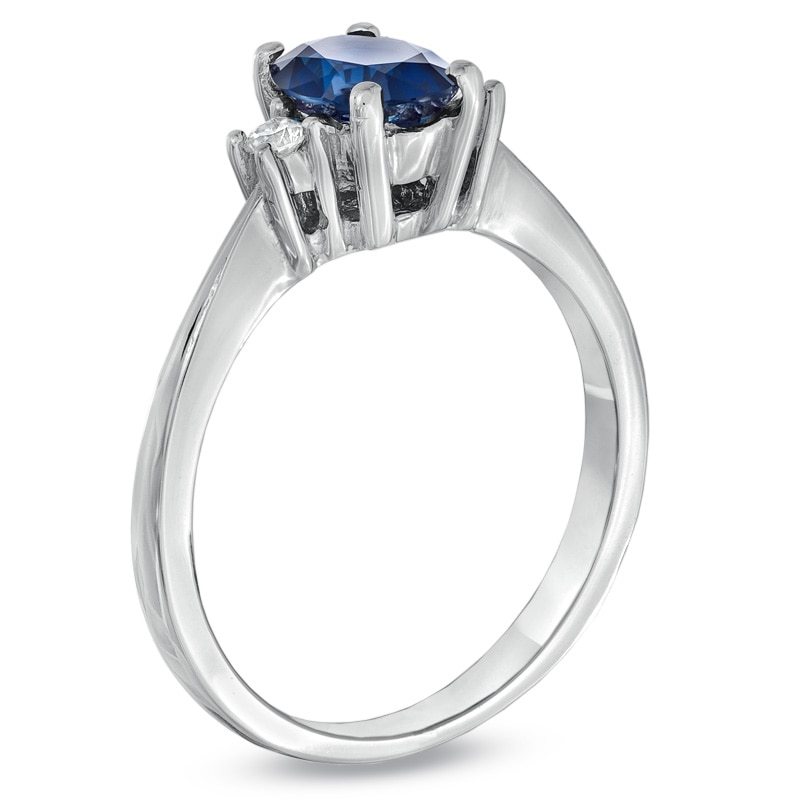 Oval Blue Sapphire and Diamond Accent Engagement Ring in 14K White Gold