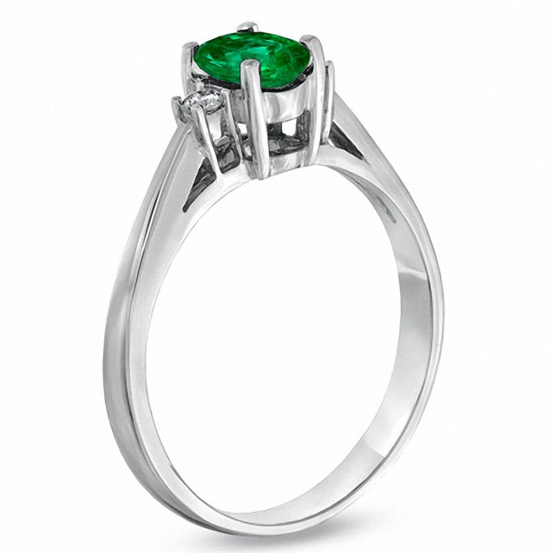 Oval Emerald and Diamond Accent Engagement Ring in 14K White Gold