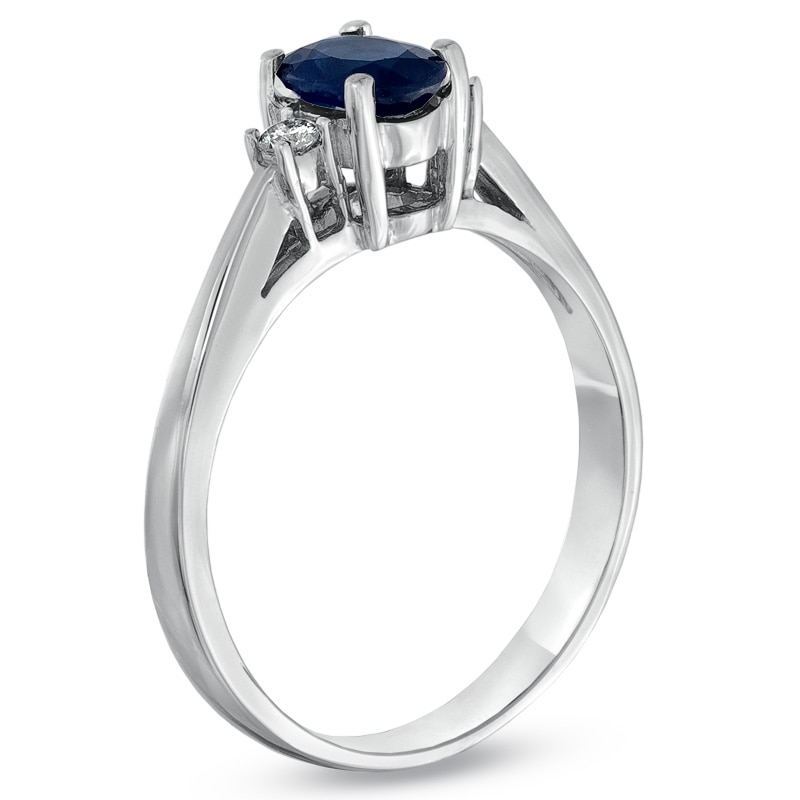 Oval Blue Sapphire and Diamond Accent Engagement Ring in 14K White Gold