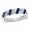 Thumbnail Image 0 of Blue Sapphire and 1/4 CT. T.W. Diamond Slant Band in 14K White Gold