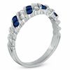 Thumbnail Image 1 of Blue Sapphire and 1/4 CT. T.W. Diamond Slant Band in 14K White Gold