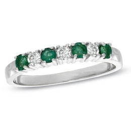 Emerald and 1/7 CT. T.W. Diamond Seven Stone Band in 14K White Gold